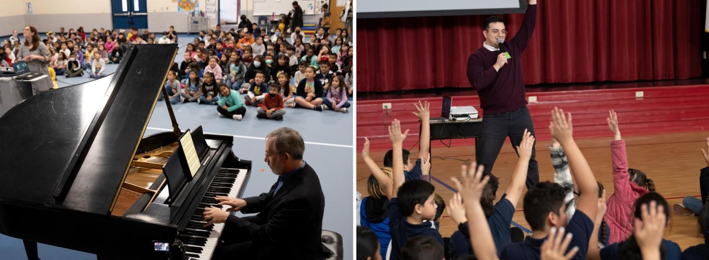 Collage of performers and teachers at schools
