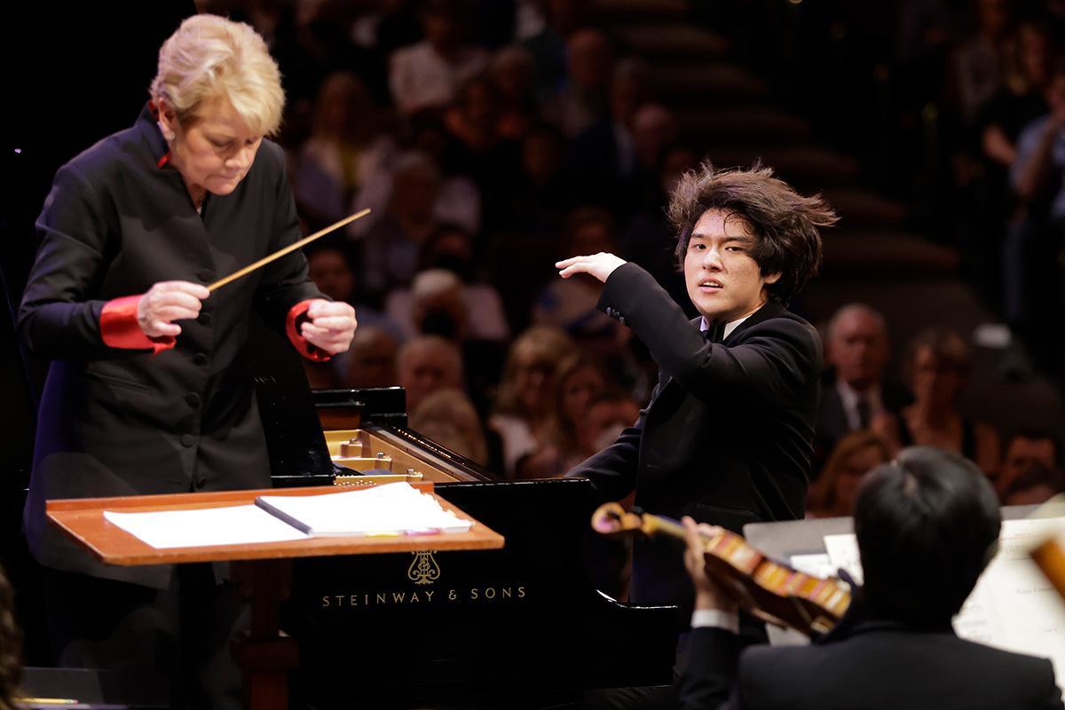 Yunchan Lim performs with the Fort Worth Symphony Orchestra and Marin Alsop during the 2022 Cliburn Competition
