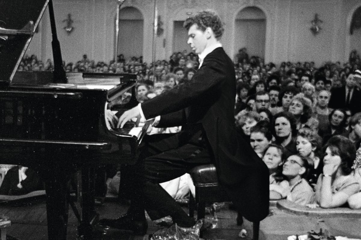 Van Cliburn performing for an audience